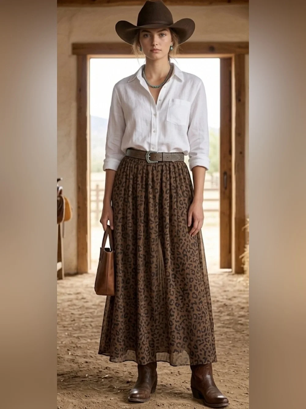Rowdy crowd Leopard Print Maxi Skirt Semisheer boho Cowgirl western boho casual